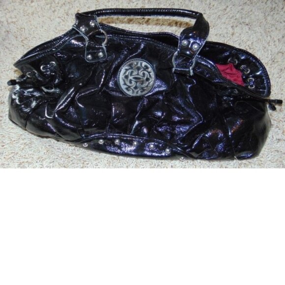 Steve Madden Purse Black Patent Leather Large Satchel Hobo Bag - Picture 1 of 4